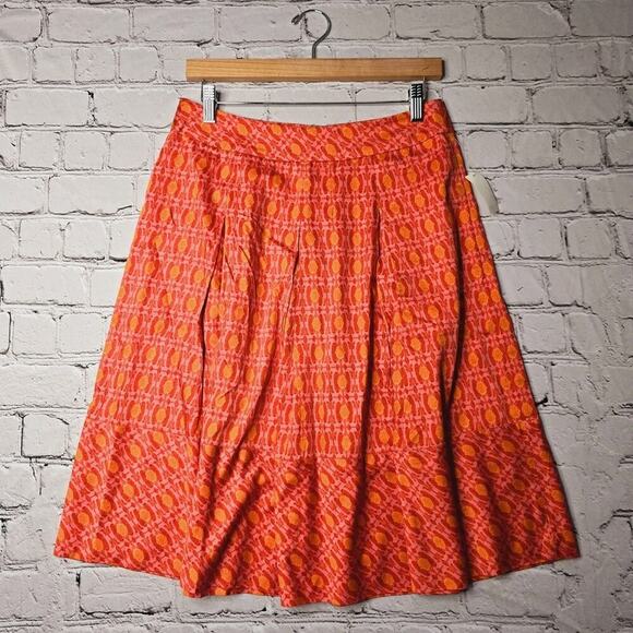 Talbots 100% Cotton Coral Red Orange Printed Summer Flare Skirt New Size 4 - Picture 1 of 11
